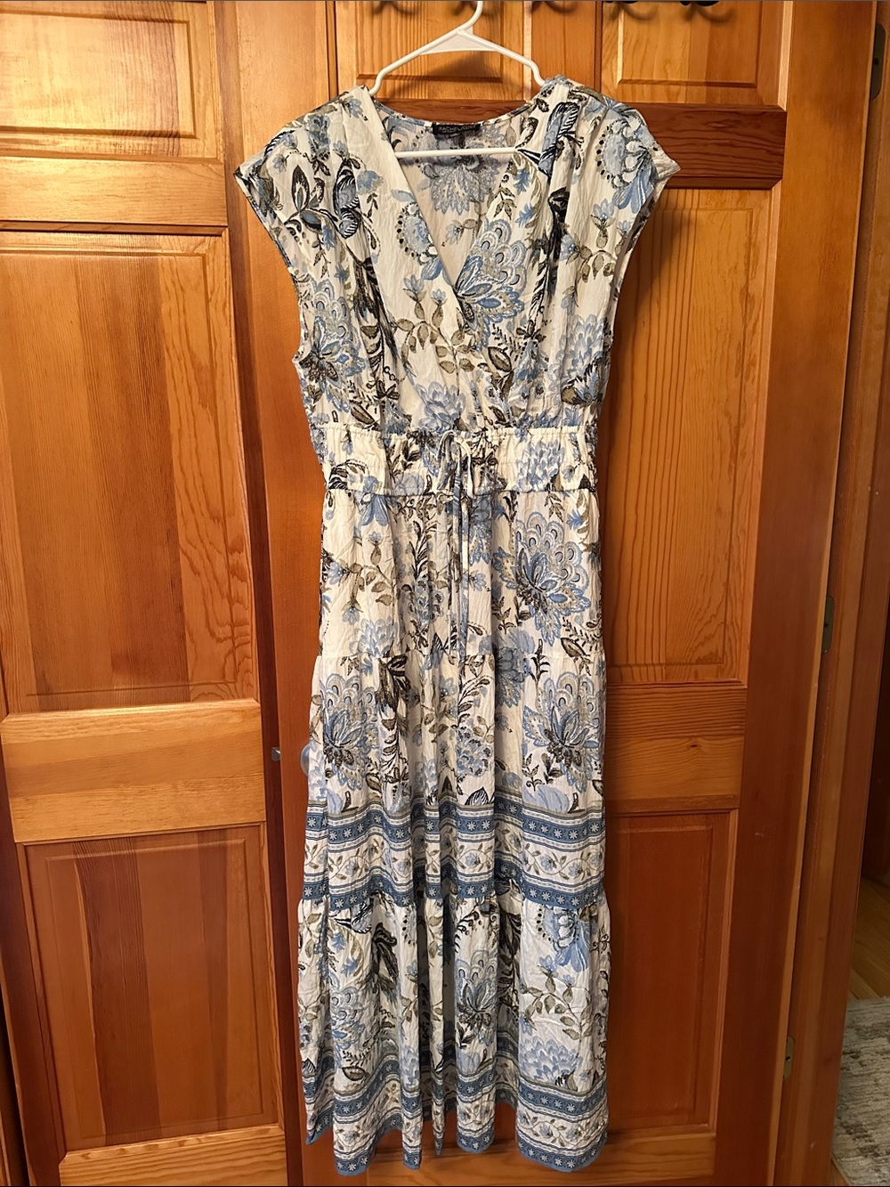Rachel Zoe Blue and Cream Floral Wrap Maxi Dress